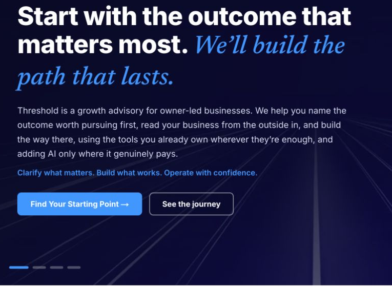 Threshold Growth homepage introducing its growth advisory approach